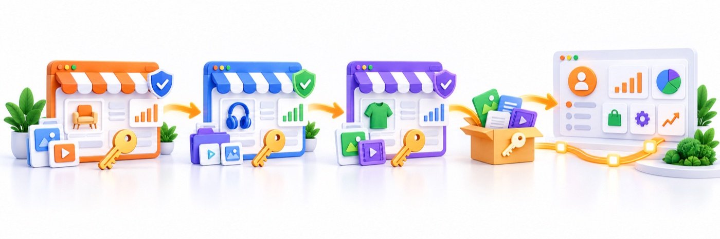 Illustration of completed verified websites prepared for ownership transfer