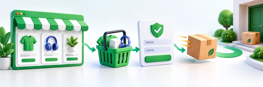 E-commerce Store Design practical online course visual showing the journey from learning to a finished digital result