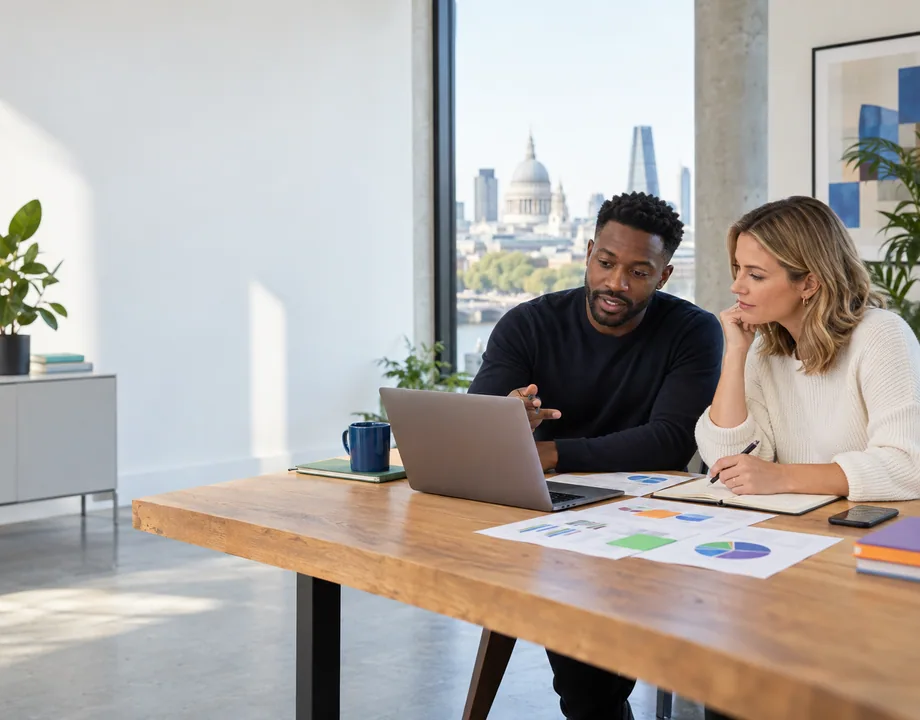 BROel marketing strategist and business owner reviewing a digital campaign plan