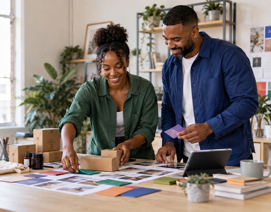 Entrepreneur building a business alongside a BROel professional in a London studio