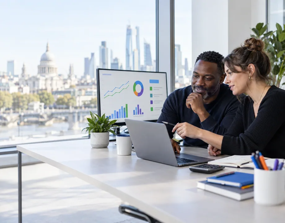 Business owner and BROel PPC specialist reviewing paid advertising performance