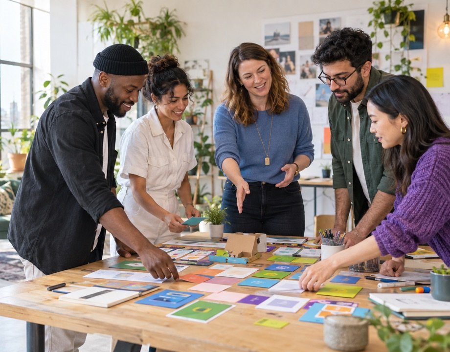Diverse UK entrepreneurs completing a practical collaborative business clinic
